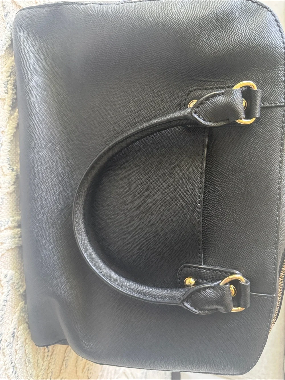 Michael Kors Black Leather Dome Satchel with Gold Hardware